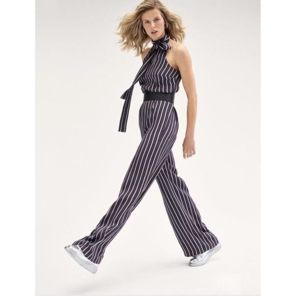 W by Worth Pants - W By Worth "Lou" Menswear Stripe Halter Jumpsuit 6